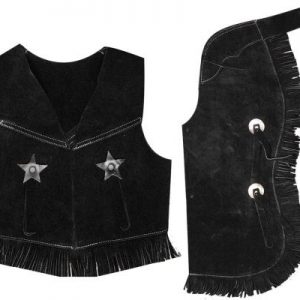 Kid's size suede leather chap and vest outfit with fringe