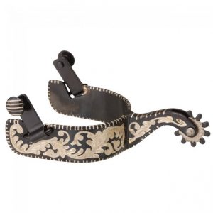 Black Steel Spur with Inlaid Floral Design