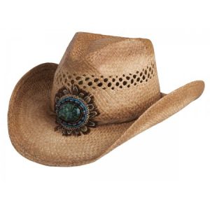 Navajo Western Bead and Feather Raffia Hat