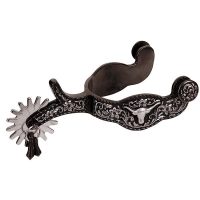 Men's Show Spurs with Engraved Floral Trim and Longhorn Accent